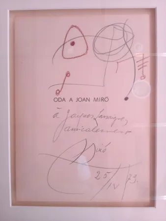 Sin Técnico Miró - Original drawing dedicated to Jacques Lassaigne (with COA)