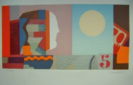 Litografía Papart - Noia a la luna