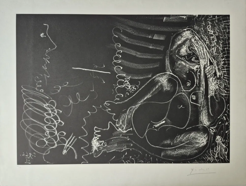 Aguafuerte Y Aguatinta Picasso - Peintre en demi-figure et modèle assis en tailleur