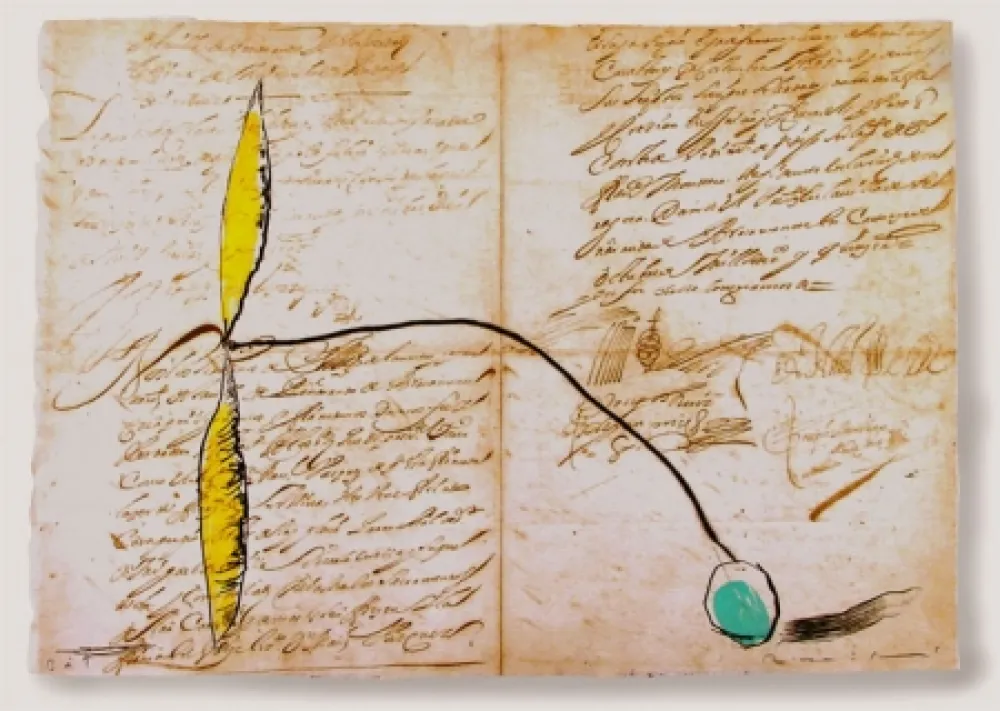 Aguafuerte Y Aguatinta Riera I Arago - Airplane with Yellow Propeller