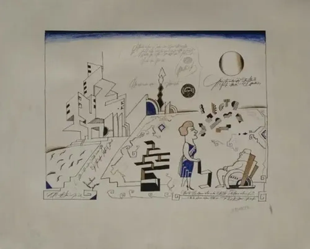 Litografía Steinberg - Bauhaus circa 1970