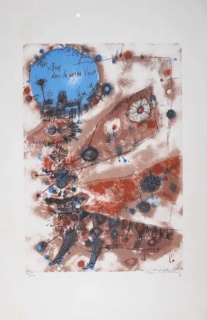 Litografía Tobiasse - Mon village dans la pomme bleue, 1961 - Hand-signed