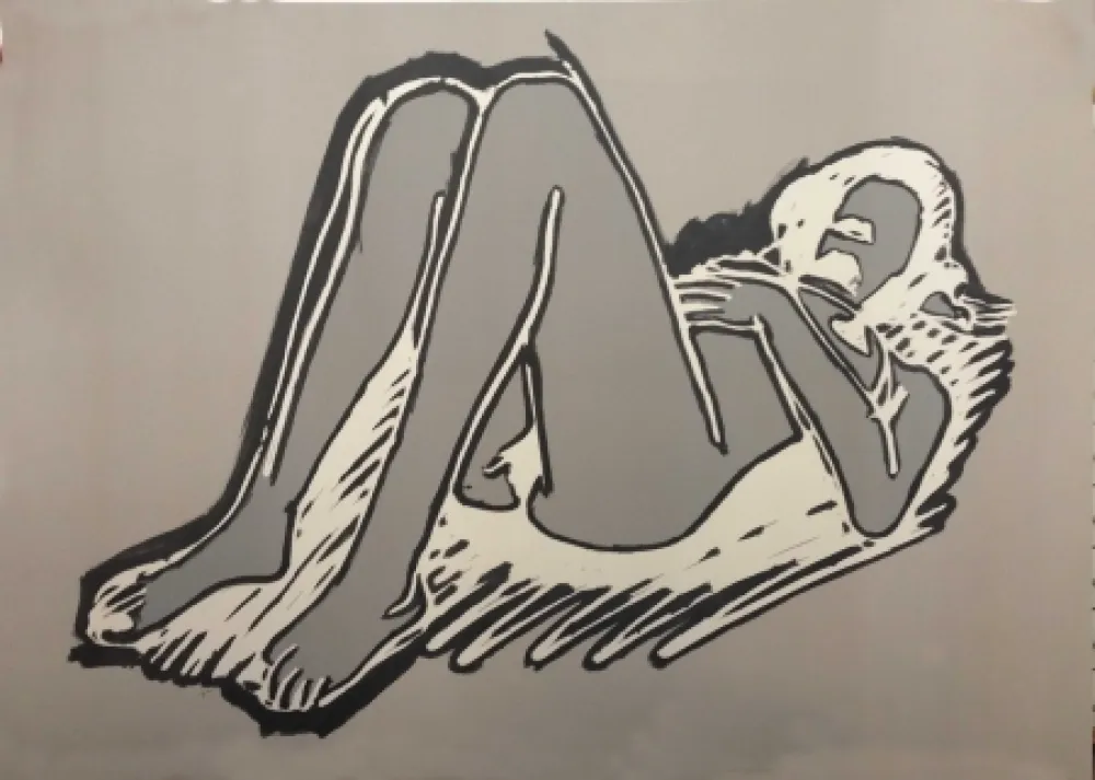 Linograbado Wesselmann - MONICA RECLINING ON BACK, KNEES UP