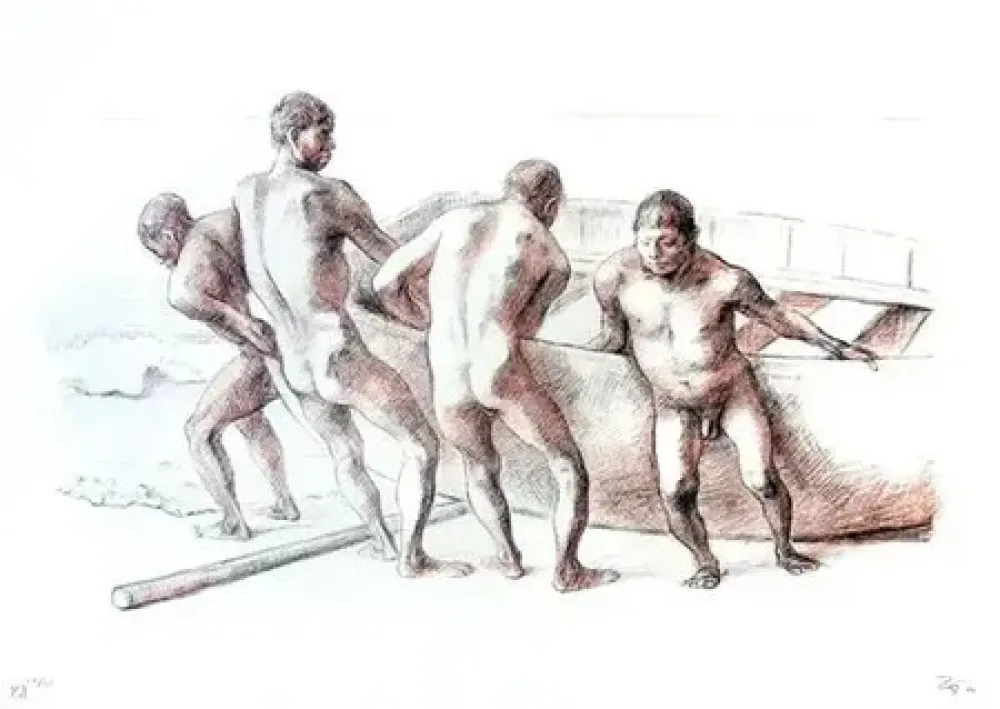 Litografía Zuniga - Hommes à la barque II, (1984)