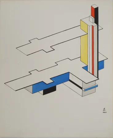 Litografía Aaron - Architecture, plan abstrait