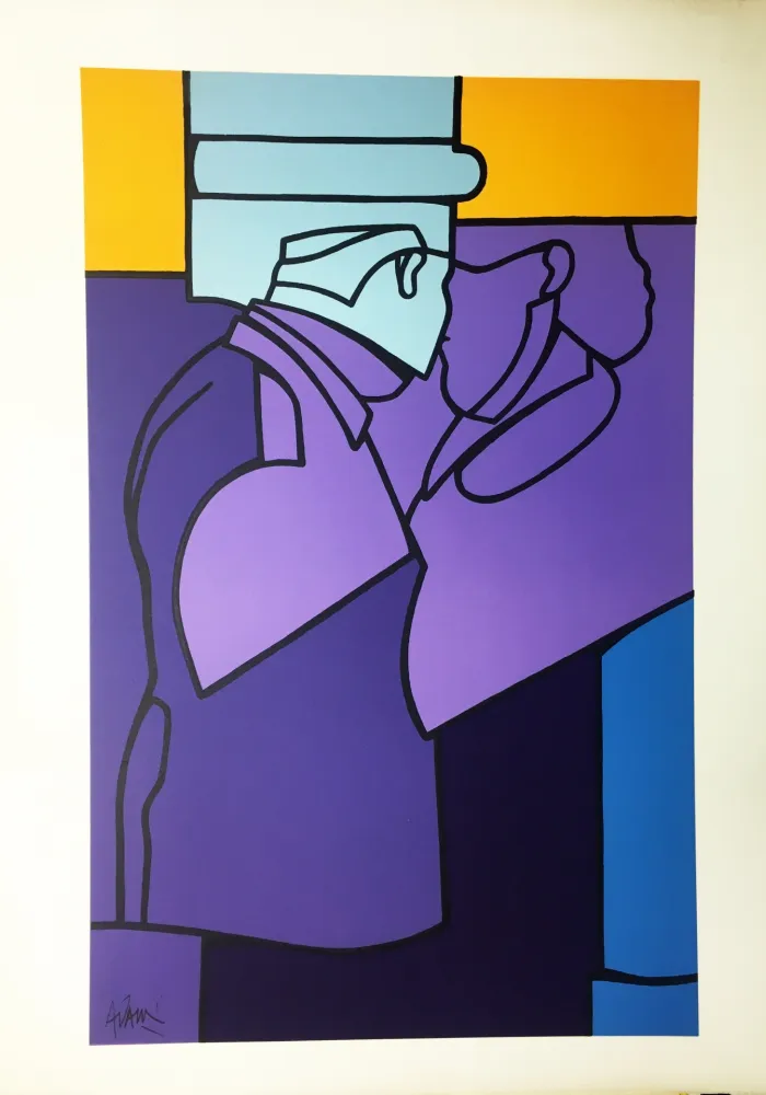 Litografía Adami - LE BAISER (Kissing couple) ou 