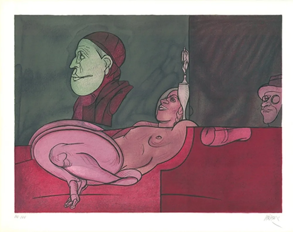 Litografía Adami - Peintre aux lunettes