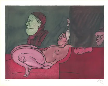 Litografía Adami - Peintre aux lunettes