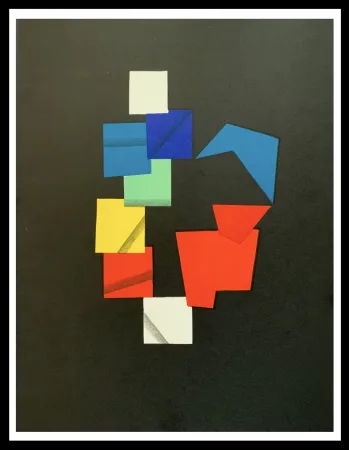 Litografía Agam - Composition couleurs sur fond noir 