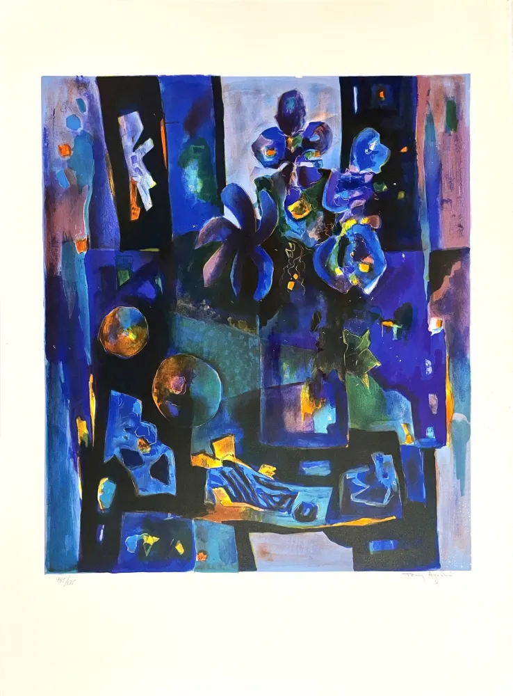 Litografía Agostini  - Nature Morte aux Iris