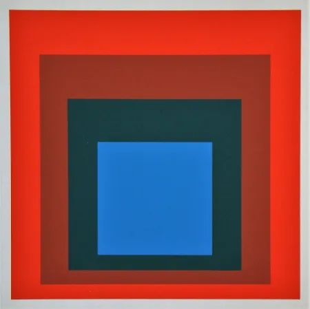 Serigrafía Albers - Blue+darkgreen with 2 reds, 1955