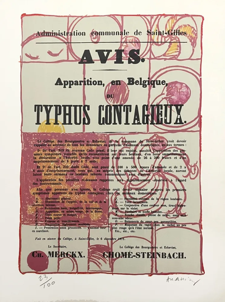 Litografía Alechinsky - Alerte au typhus contagieux en Belgique