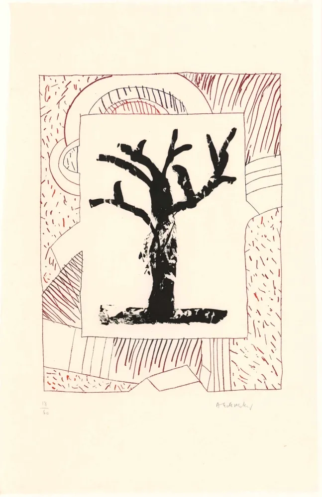 Aguafuerte Y Aguatinta Alechinsky - Arbre central, au rouge 