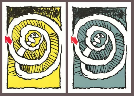 Litografía Alechinsky - '' Automne Jaune, Automne Bleu ''