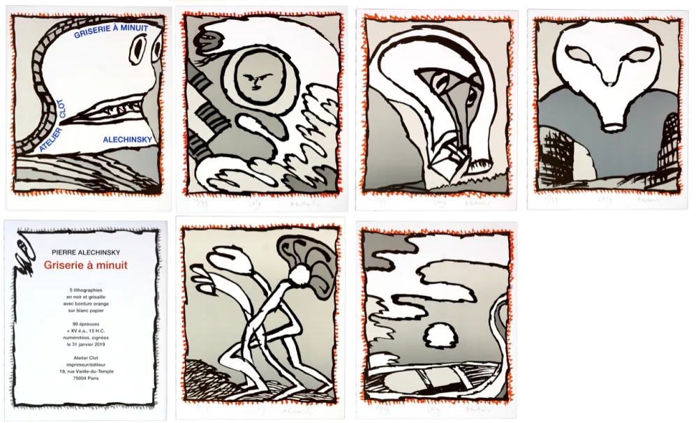 Litografía Alechinsky - Griserie à minuit 1, 2, 3, 4, 5, 6  (Complete suite)