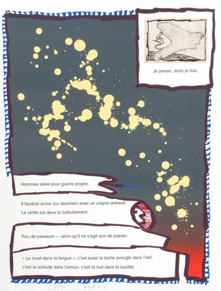 Litografía Alechinsky - JE PENSE DONC JE FUIS