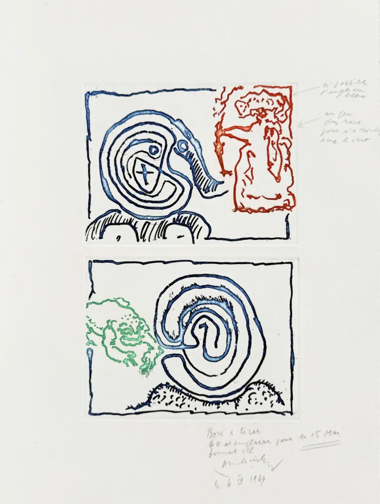 Grabado Alechinsky - Labyrinthe et reine