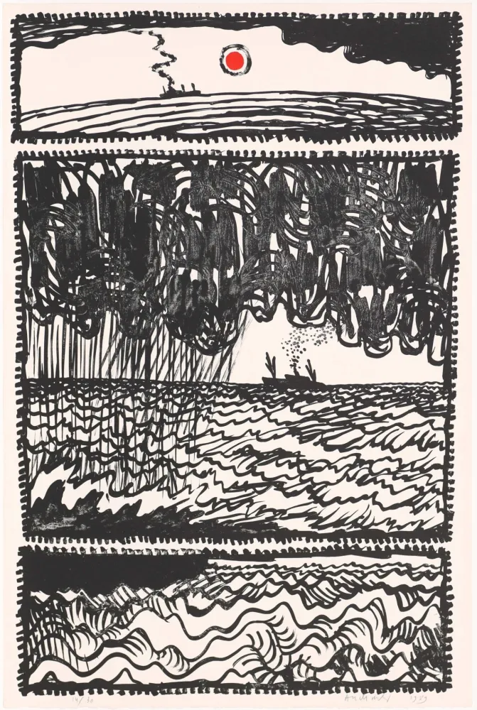 Litografía Alechinsky - Le volturno I au point rouge