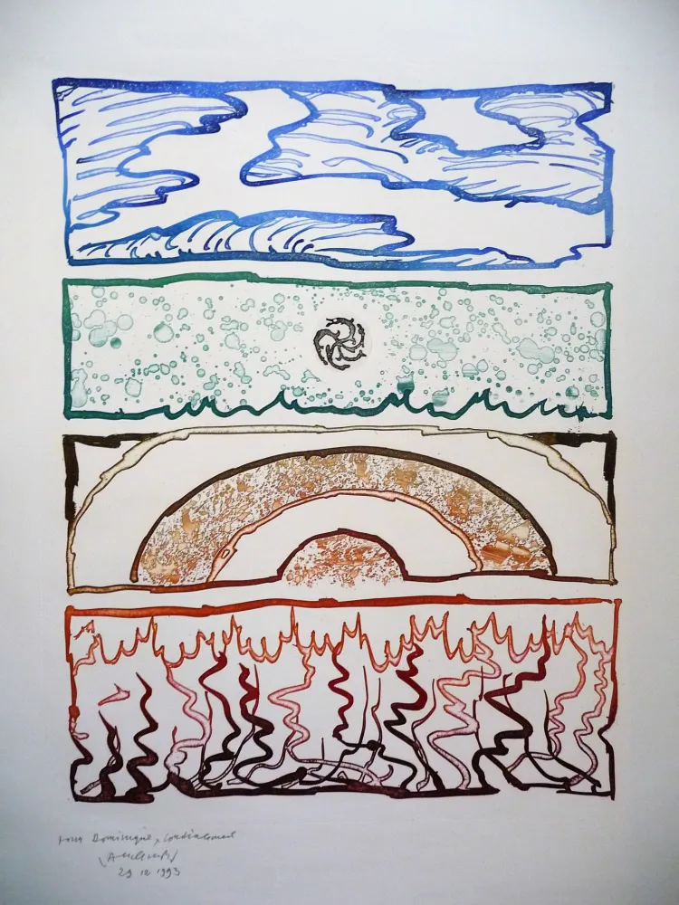 Litografía Alechinsky - Les quatre élements 