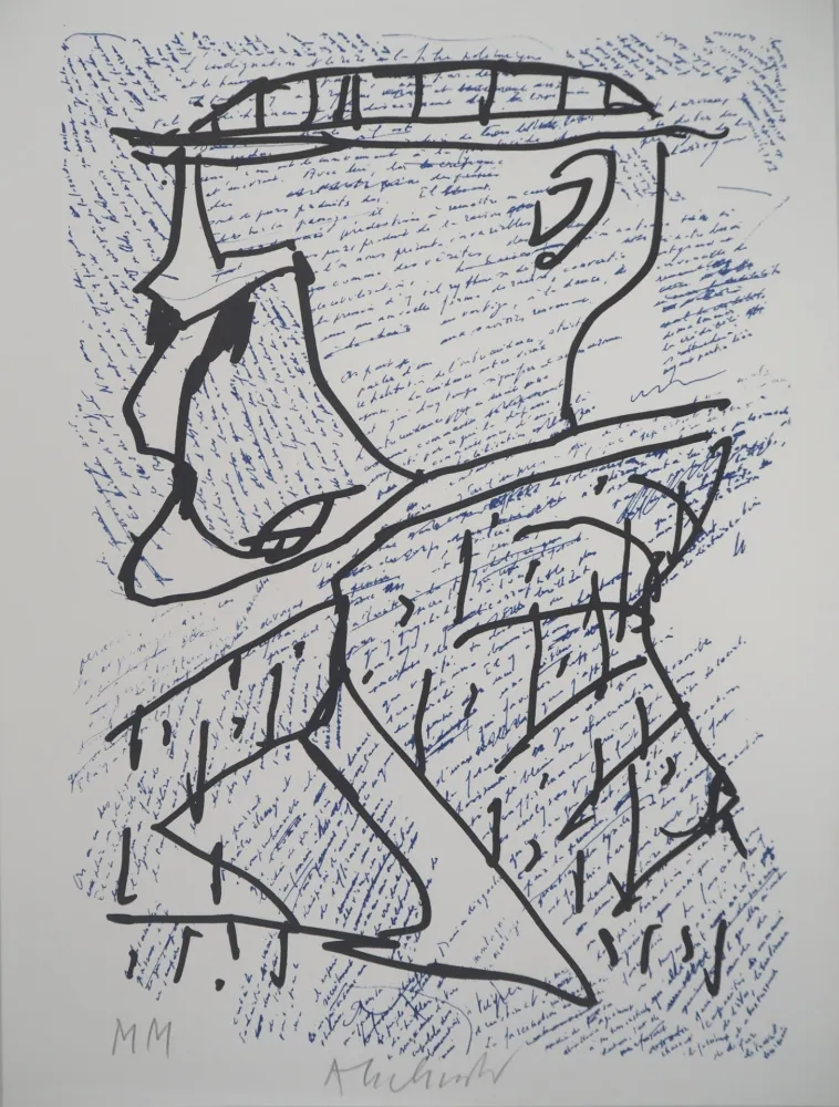 Litografía Alechinsky - Portrait surréaliste avec Marcel Moreau