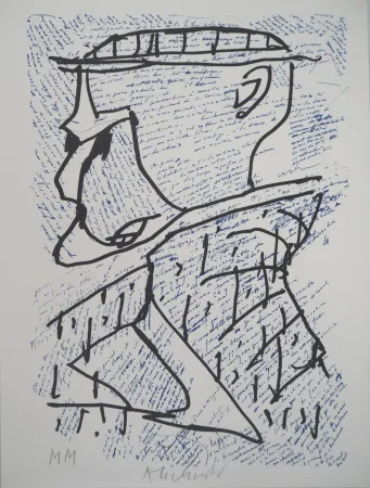 Litografía Alechinsky - Portrait surréaliste avec Marcel Moreau