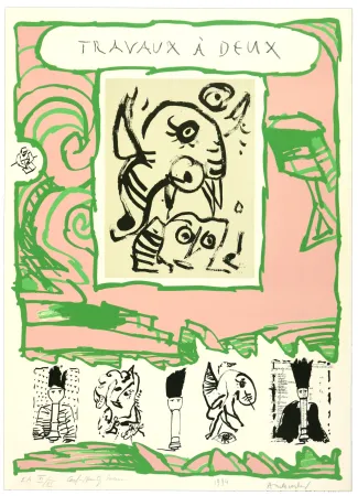 Litografía Alechinsky - Travaux à deux