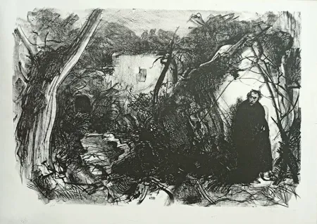 Litografía Annigoni - VIANDANTE CON MANTELLO