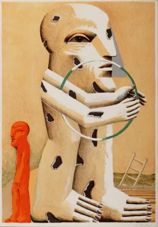 Litografía Antes - Figure tachetée avec cerceau, 1982 - Hand-signed!