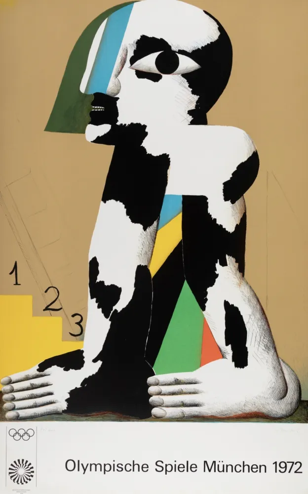 Litografía Antes - Schwarz-weiss-gefleckte Figur (Olympia), 1972 - Hand-signed