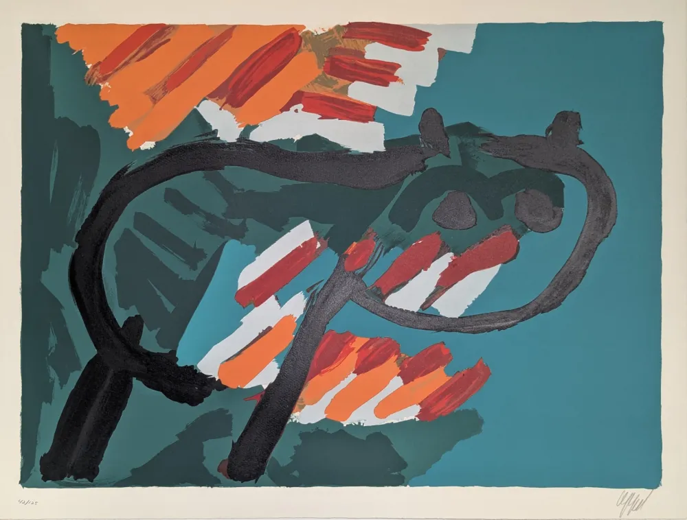 Litografía Appel - Green Cat 