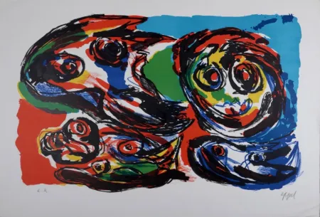 Litografía Appel - Quatre Têtes