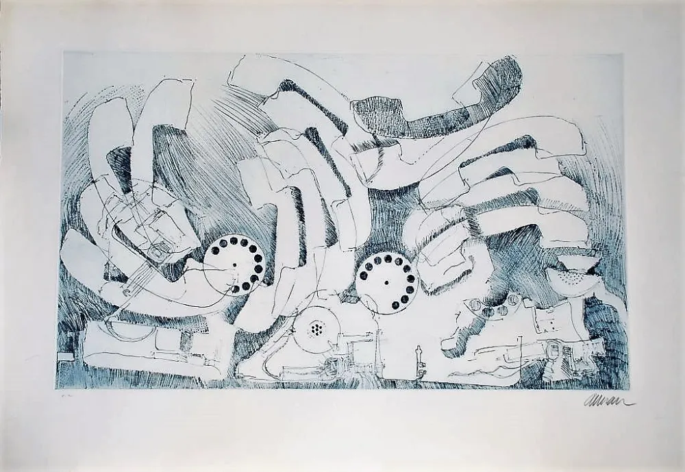 Litografía Arman - Les téléphones