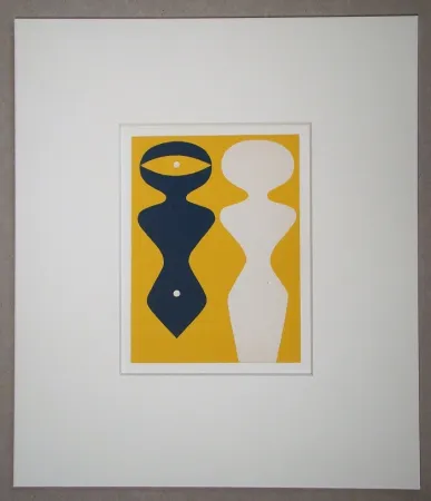 Grabado En Madera Arp - Deux figures sur fond jaune