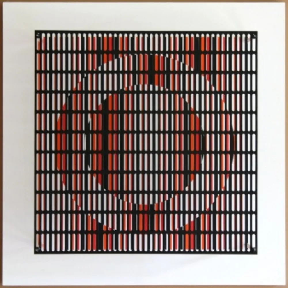 Grabado En Madera Asis - Vibration cercles noir, orange et rouge