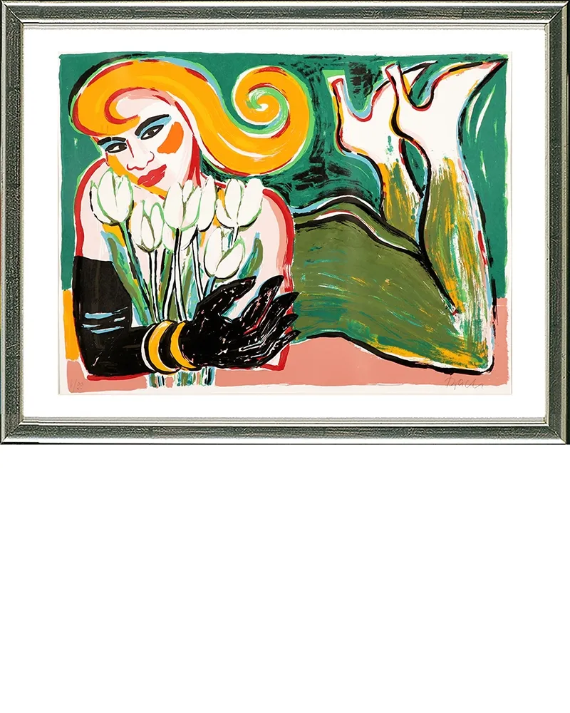Serigrafía Bach - Liegende mit Tulpen, 2006