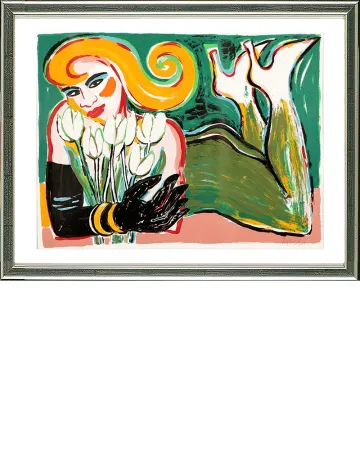 Serigrafía Bach - Liegende mit Tulpen, 2006