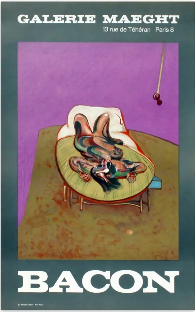 Litografía Bacon - PERSONNAGE COUCHÉ. Affiche en lithographie (1966).