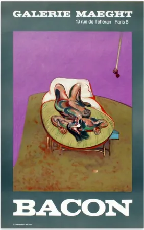 Litografía Bacon - PERSONNAGE COUCHÉ. Affiche en lithographie (1966).