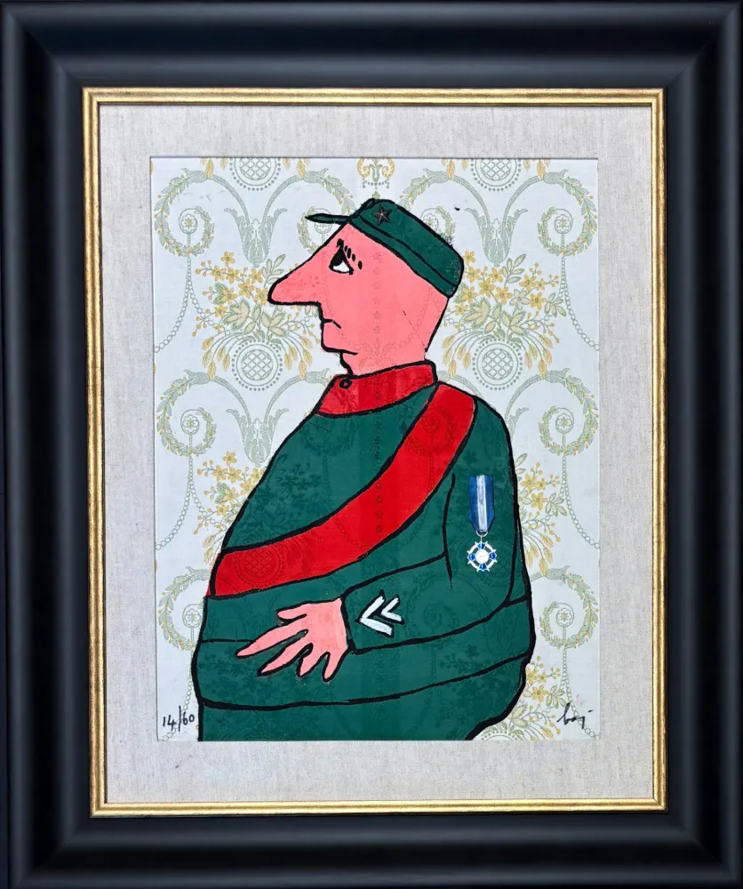 Grabado Baj - Enrico Baj (1924–2003) – Caporal – Color etching and collage on brocade – 1972