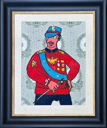 Grabado Baj - Enrico Baj (1924–2003) - Décoré - Colour etching and collage on brocade - 1972