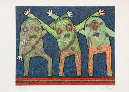 Grabado Baj - Enrico baj (1924–2003) – Riunione della C.I.A. nel bosco - Mixed media - 1973