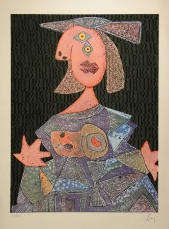 Aguafuerte Y Aguatinta Baj - Femme assise