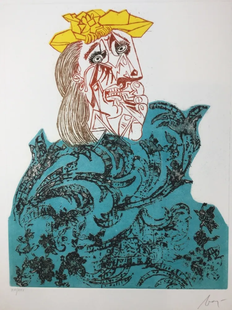 Aguafuerte Baj - Femme en pleurs