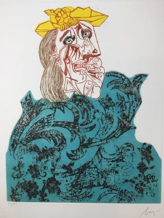 Aguafuerte Baj - Femme en pleurs