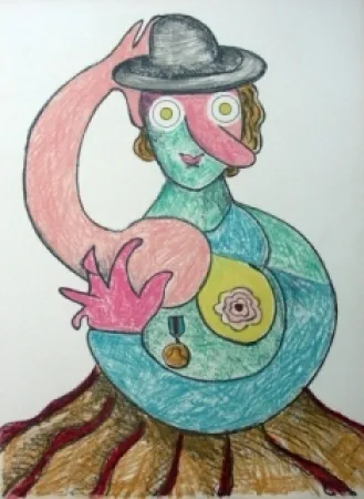 Litografía Baj - La femme au chapeau