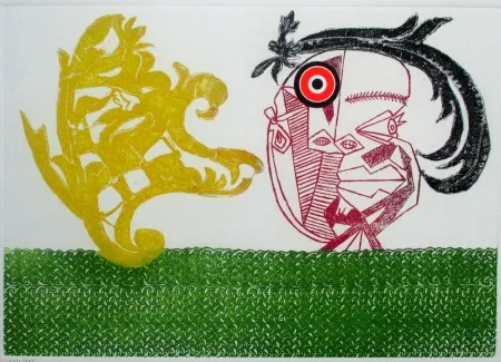 Grabado Baj - Pecheur sur la plage