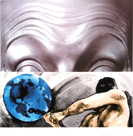 Serigrafía Baldessari - Eyebrows furrowed foreheads figure with globe