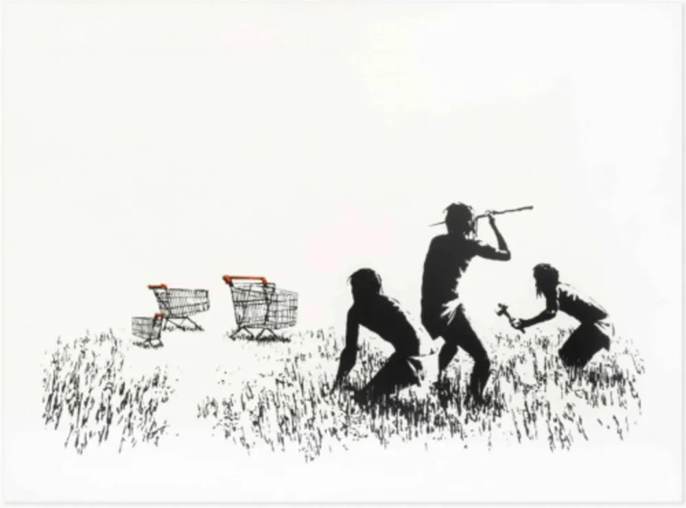 Serigrafía Banksy - Trolleys (Black & White Unsigned)