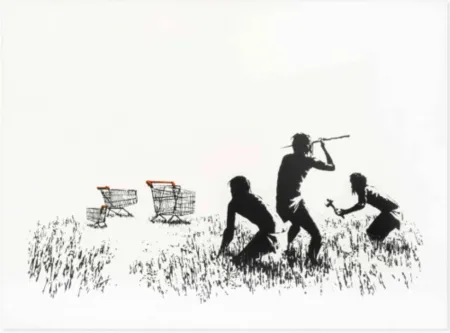 Serigrafía Banksy - Trolleys (Black & White Unsigned)