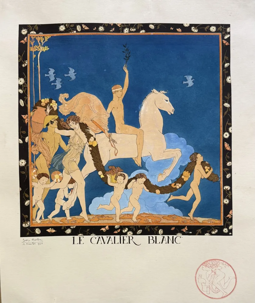 Litografía Barbier - Le Cavalier Blanc, Signée a la main